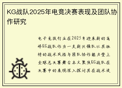 KG战队2025年电竞决赛表现及团队协作研究